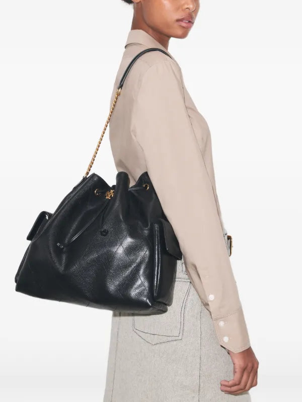 TORY BURCH  CHARLIE QUILTED SUEDE DRAWSTRING SHOULDER BAG(large)