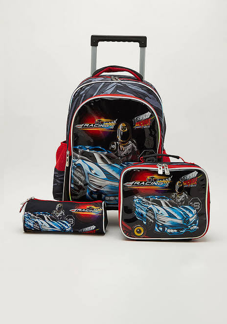 Aeropostale Boy's 3-Piece Trolley Backpack Set, Black