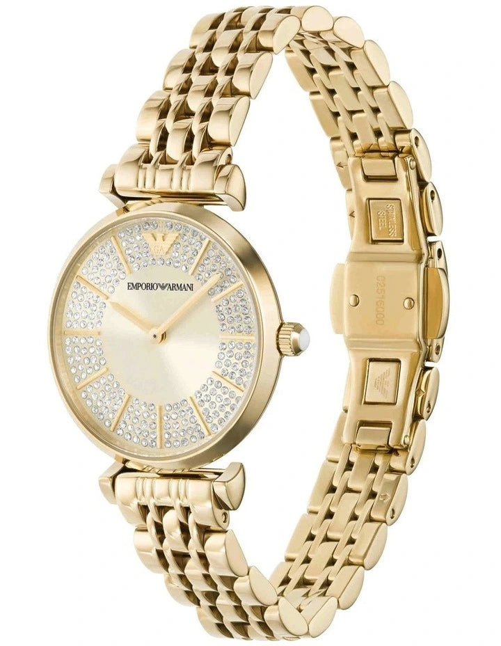 Emporio Armani Gold Stainless Steel Cream Dial Quartz Watch for Ladies - AR11608