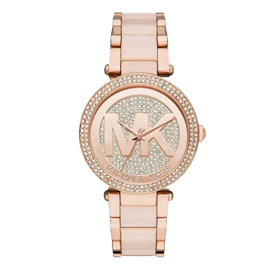 Michael Kors Parker Rose Gold Stainless Steel Rose Gold Dial Quartz Watch for Ladies - MK-6176