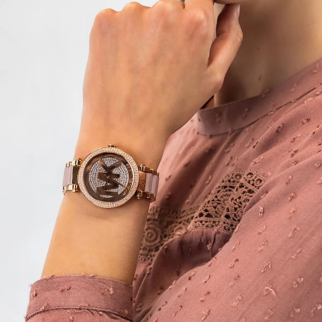 Michael Kors Parker Rose Gold Stainless Steel Rose Gold Dial Quartz Watch for Ladies - MK-6176
