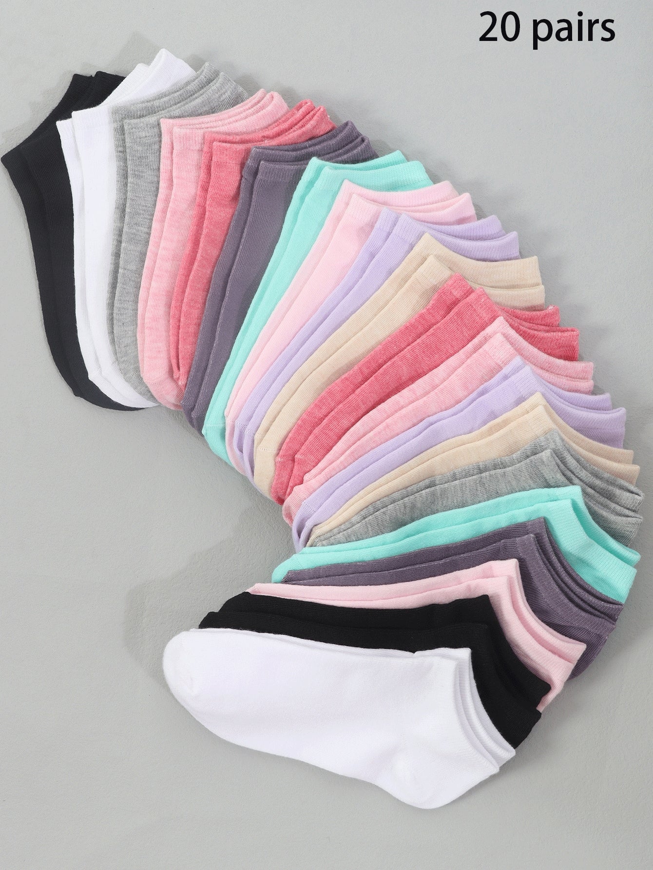 Shein 20 Pairs Women's Multicolor Summer Low Cut Socks, Thin Shallow Mouth Short Socks