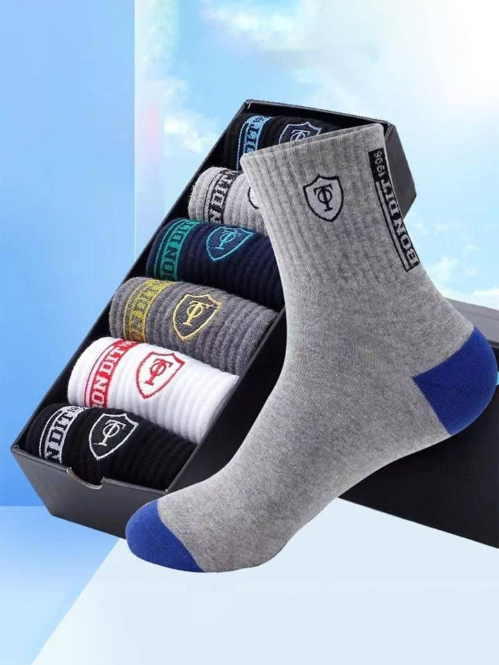 Shein 6 pairs Men Random Shield & Letter Graphic Casual Crew Socks for Daily Life