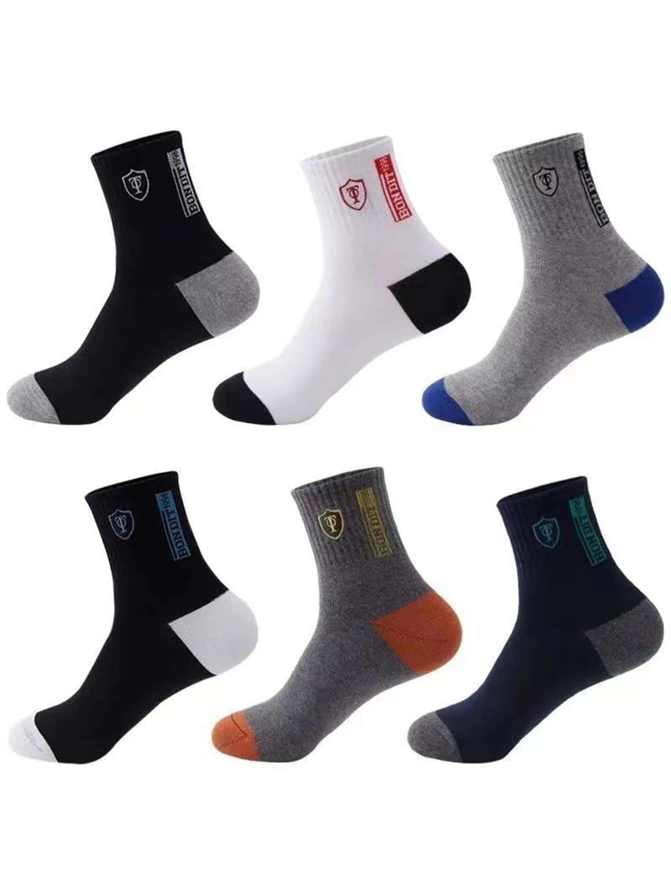 Shein 6 pairs Men Random Shield & Letter Graphic Casual Crew Socks for Daily Life