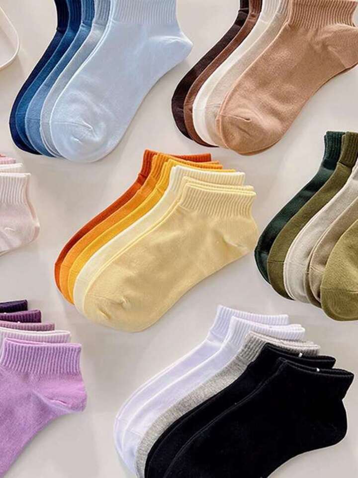 Shein women 10 Pairs/Pack Random Color Solid Color Simple Socks