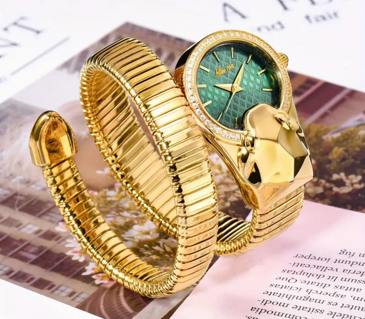 SHEIN FULL GOLDEN  SNAKE WATCH(GREEN dial)