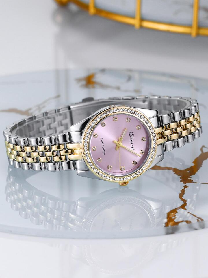 Shein Rhinestone Decor Round Pointer Quartz Watch