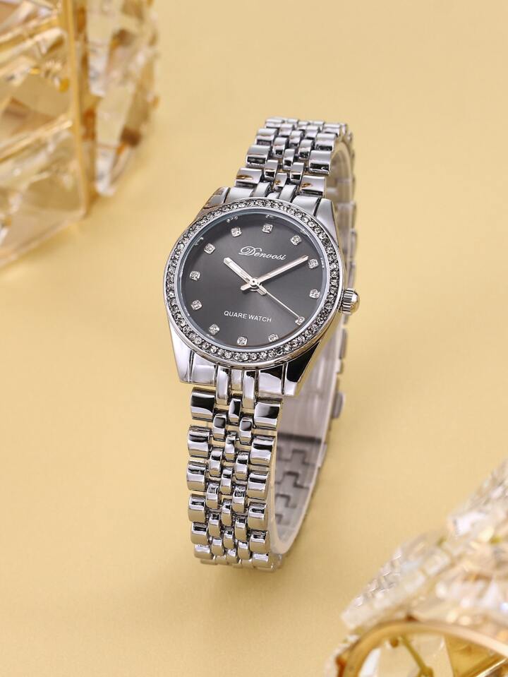 Shein Rhinestone Decor Round Pointer Quartz Watch