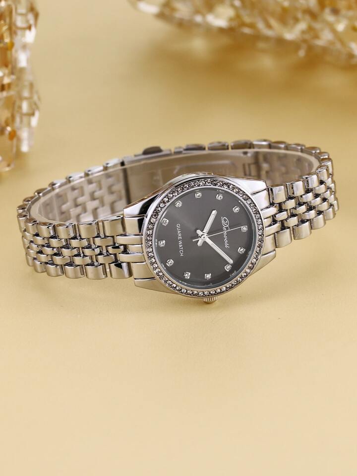 Shein Rhinestone Decor Round Pointer Quartz Watch