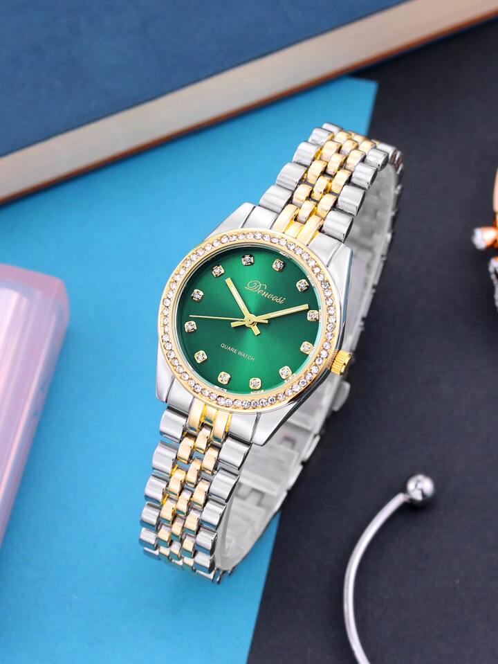 Shein Rhinestone Decor Round Pointer Quartz Watch