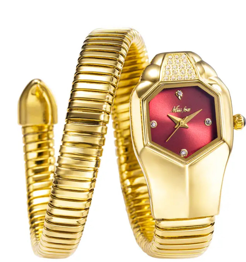 SHEIN FULL GOLDEN SNAKE WATCH (red dial)