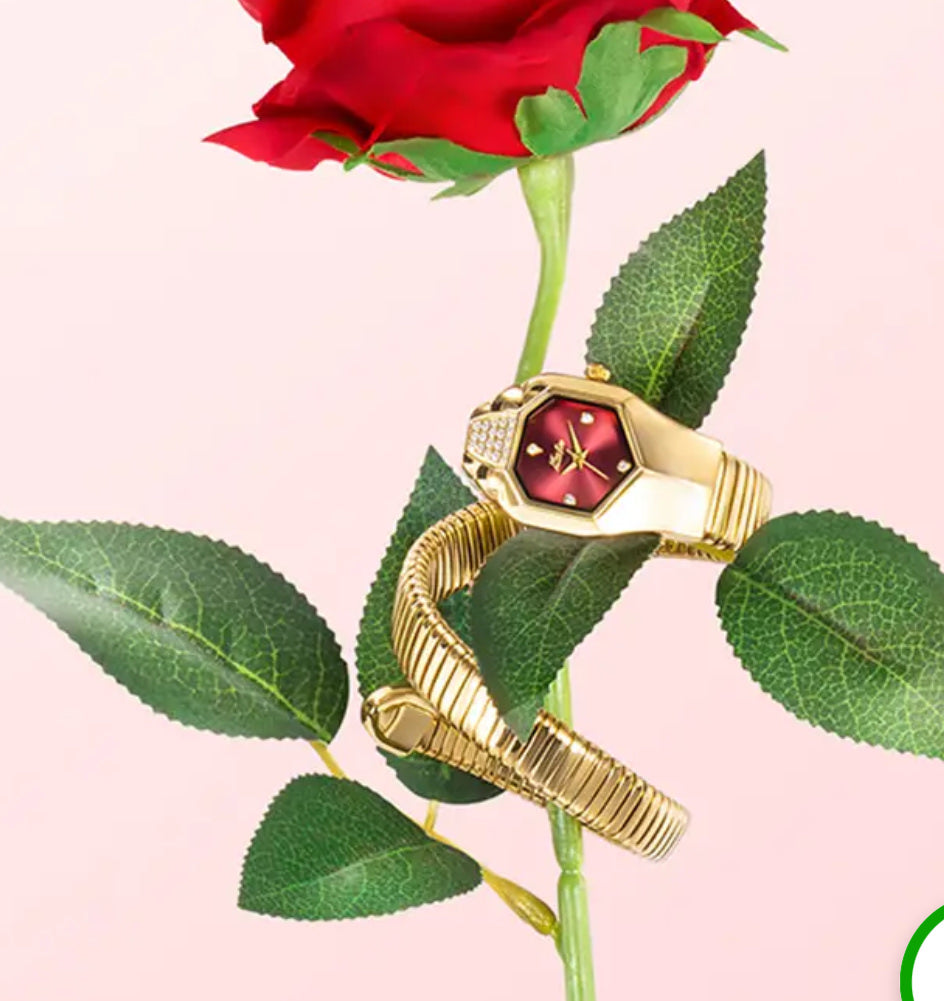 SHEIN FULL GOLDEN SNAKE WATCH (red dial)
