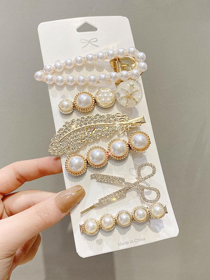 Shein 6pcs Women/kids Rhinestone & Faux Pearl Decor Fashionable Hair Clip for Hair Decoration