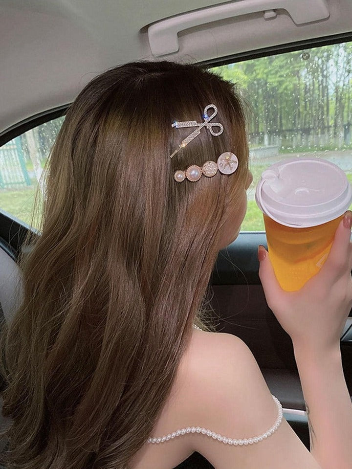 Shein 6pcs Women/kids Rhinestone & Faux Pearl Decor Fashionable Hair Clip for Hair Decoration